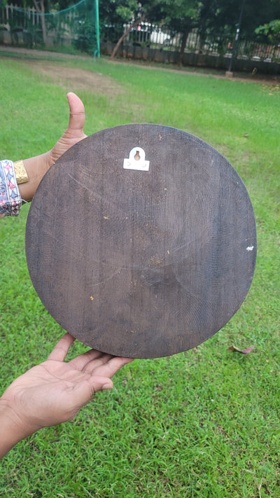 Goddess Mahalakshmi Round Wooden Wall Panel Frame | Traditional Indian Handicraft Decor (12x12x2 Inches)