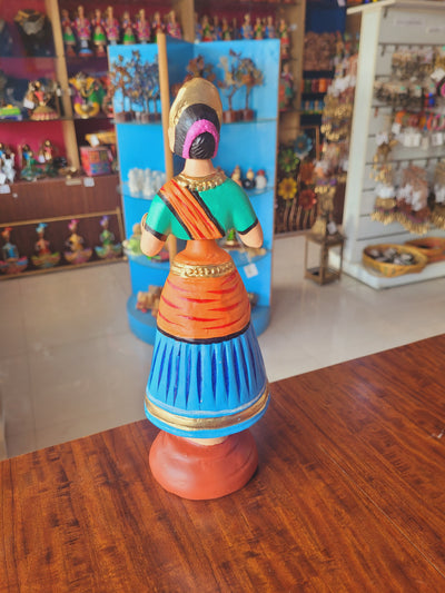 Star heart dancing Doll Paper Mache 11 inch H Blue with Orange Handmade Thanjavur Thalayatti Bommai Tanjore Dancing Doll Tamil Tradition (11 H * 3.5 L * 3.5 W ) Inches