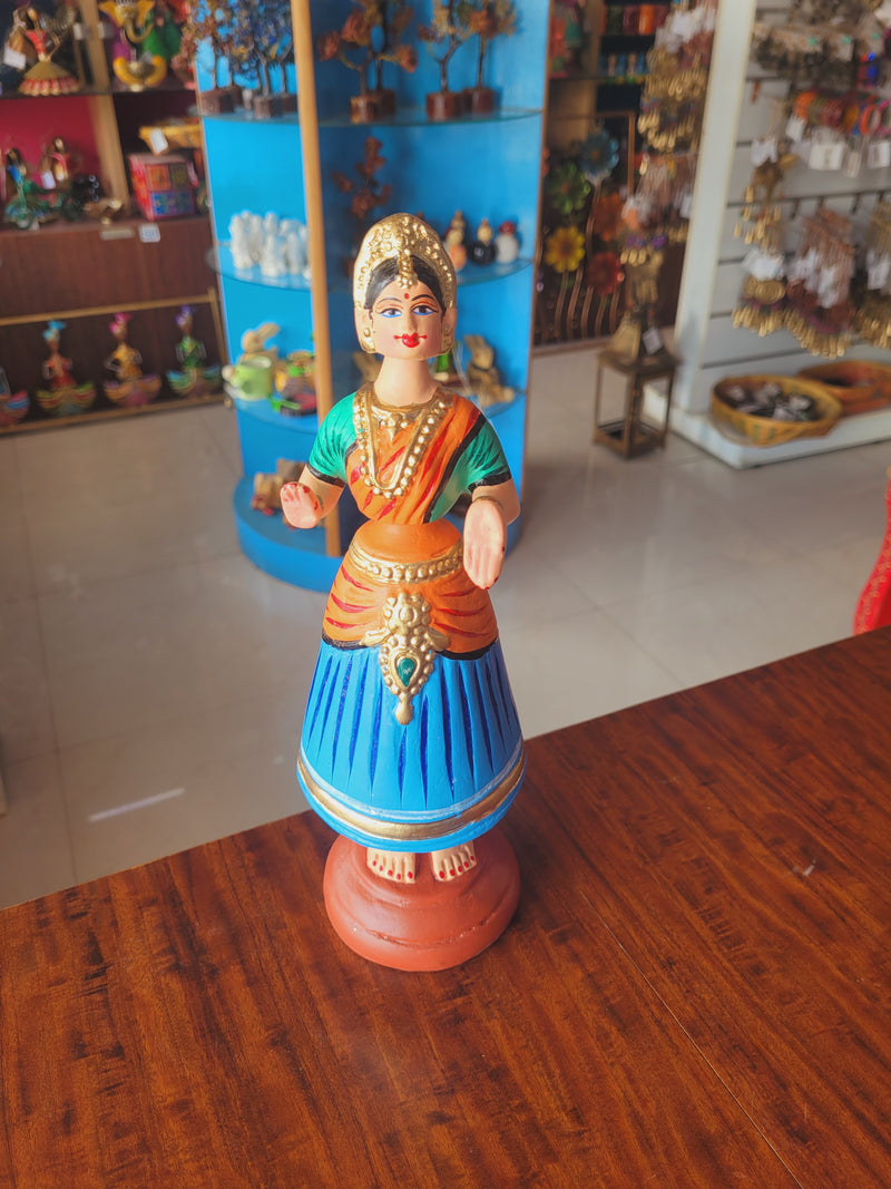 Star heart dancing Doll Paper Mache 11 inch H Blue with Orange Handmade Thanjavur Thalayatti Bommai Tanjore Dancing Doll Tamil Tradition (11 H * 3.5 L * 3.5 W ) Inches