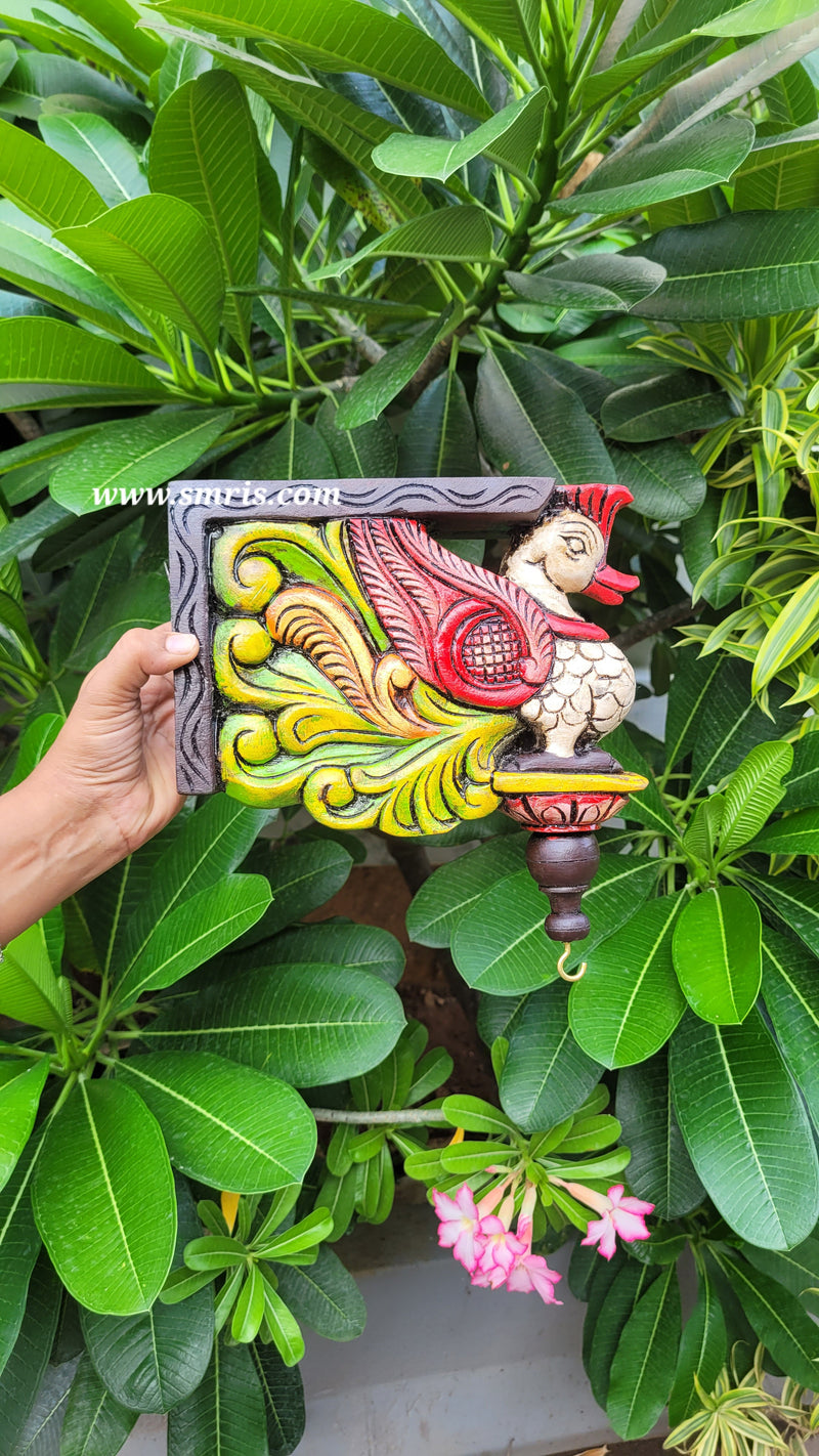 Swan Annam Wood Carving Wall Bracket / Corbel Maghony Wood Traditional Chettinad Handicrafts White (12 H x 8 L x 2 W inches)