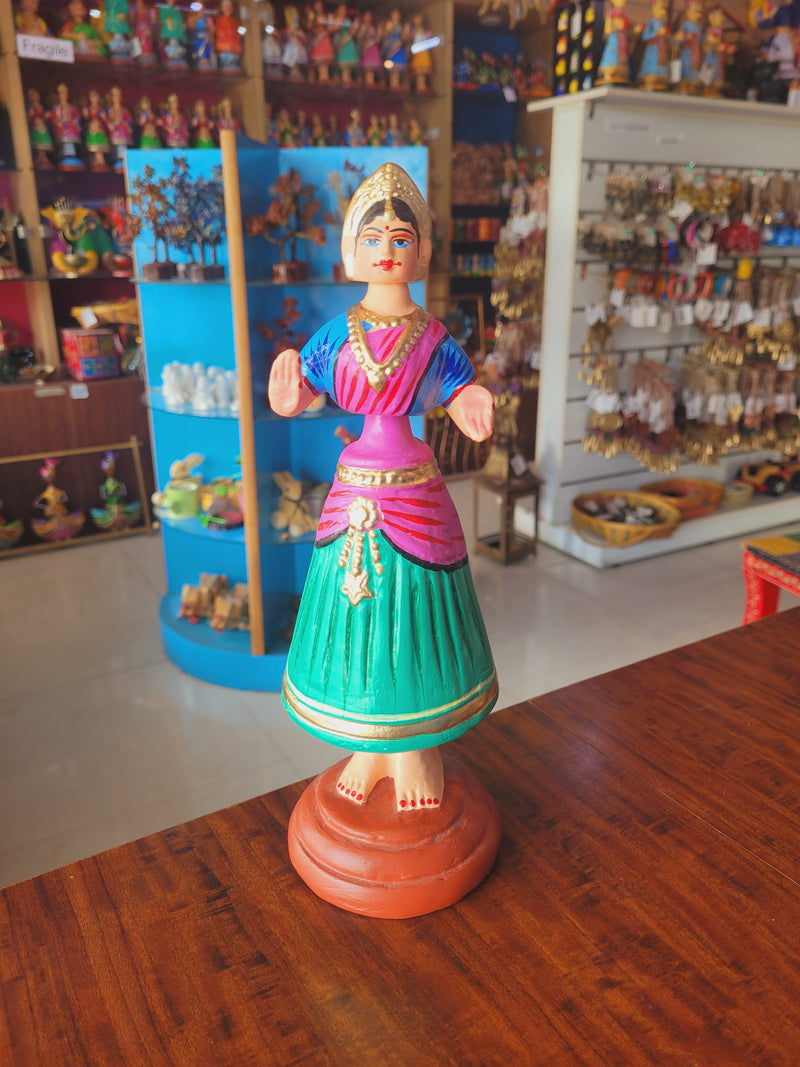 Star heart dancing Doll Paper Mache 11 inch H Green with pink Handmade Thanjavur Thalayatti Bommai Tamil Tradition