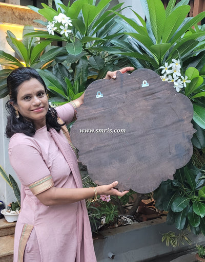 Goddess AshtaLakshmi ashtalakshmi Circular Wood Carving Wall Panel Multicolour Vaagai Wood Wall Hanging Traditional Indian Handicrafts (23.5H * 23L * 2W Inches)
