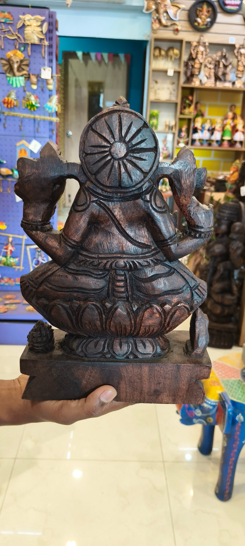 Lord Ganesha Vinayagar Wooden Statue Sculpture Idol Rosewood Colour 12 Inch Pooja Idol Table Decor Vaagai Wood Carving Traditional Chettinad Indian Handicrafts (12 H x 8 L x 3 W inches)