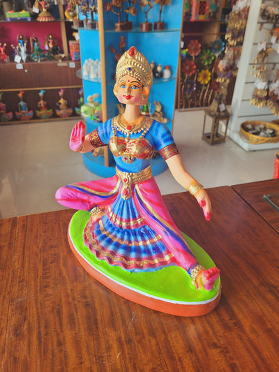 Bharathanatiyam doll dancing head Sitting ( Pink, Blue ) Paper Mache Handmade Thanjavur Thalayatti Bommai Tanjore Dancing Doll (10 H * 10 L * 6 W ) Inches