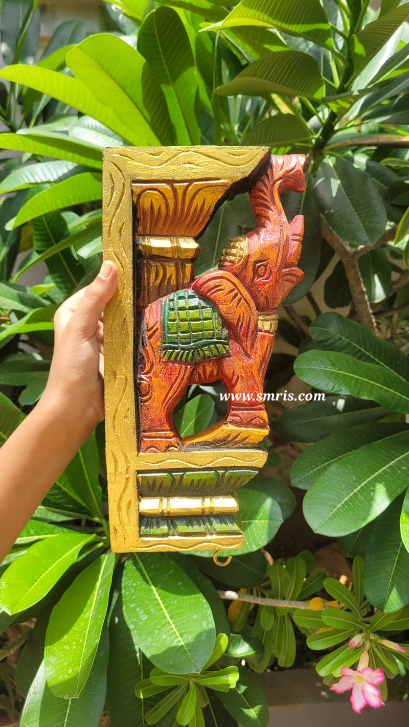 Elephant Wood Carving Wall Bracket / Corbel Maghony Wood Traditional Chettinad Handicrafts Red (12 H x 6 L x 2 W inches)