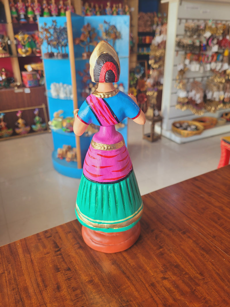 Star heart dancing Doll Paper Mache 11 inch H Green with pink Handmade Thanjavur Thalayatti Bommai Tamil Tradition