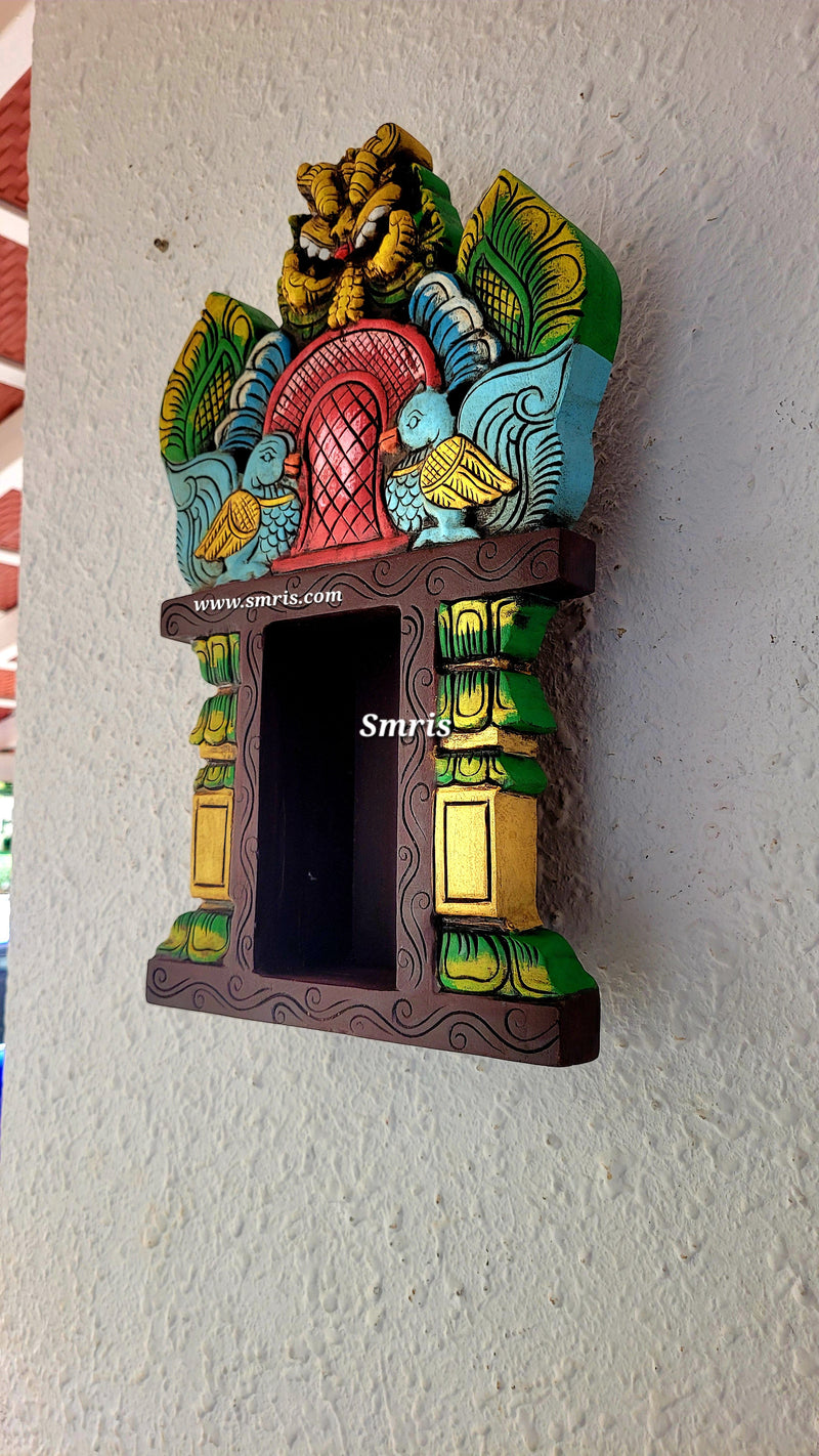 Annam With Yazhi / Yali Vilakku Maadam Wall Lamp Holder Mahogany Wooden Carving Wall Hanging Decor Traditional Chettinad Indian Handicrafts (18H * 115 L *  3.5W Inches)