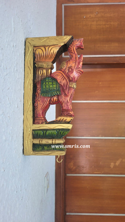 Elephant Wood Carving Wall Bracket / Corbel Maghony Wood Traditional Chettinad Handicrafts Red (12 H x 6 L x 2 W inches)
