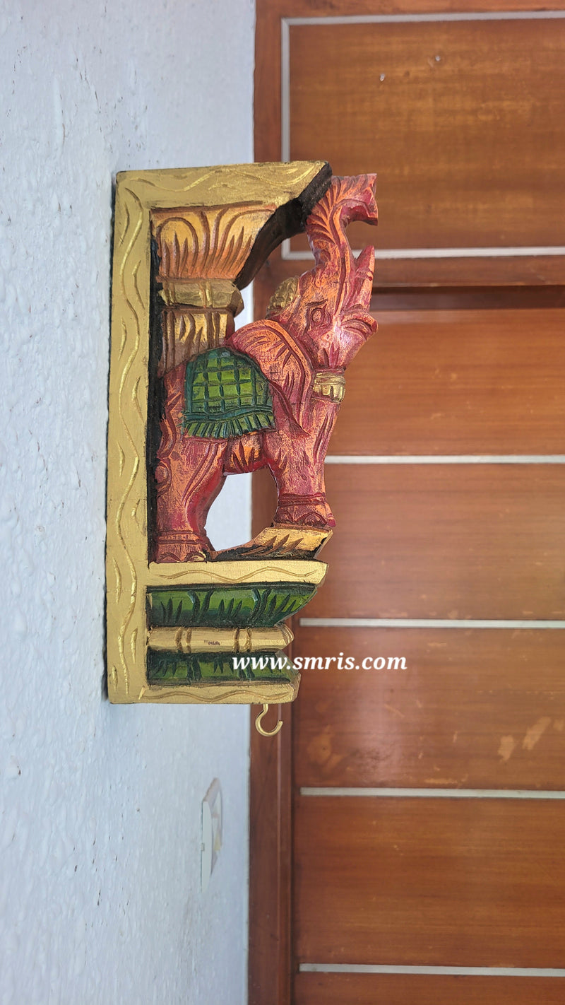 Elephant Wood Carving Wall Bracket / Corbel Maghony Wood Traditional Chettinad Handicrafts Red (12 H x 6 L x 2 W inches)