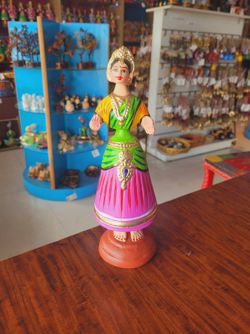 Star heart dancing Doll Paper Mache 11 inch H Pink with Blue Handmade Thanjavur Thalayatti Bommai Tamil Tradition