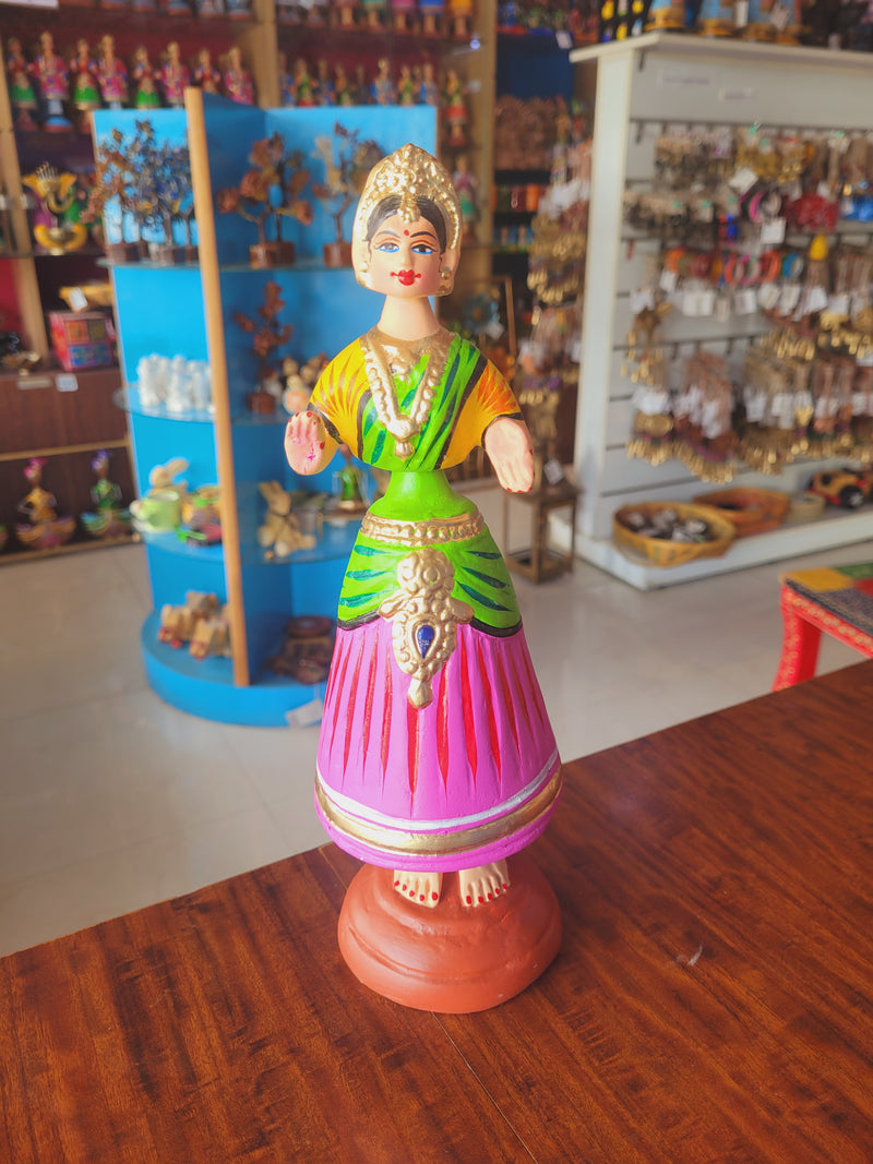 Star heart dancing Doll Paper Mache 11 inch H Pink with Blue Handmade Thanjavur Thalayatti Bommai Tamil Tradition