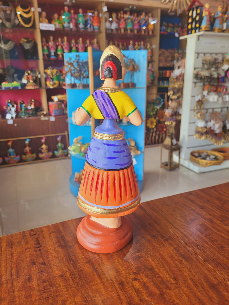 Tanjore dolls Thanjavur Thalayatti Bommai Star heart dancing Doll Paper Mache 11 inch H Orange with Violet Handmade golu dolls butta bomma (11H * 3L * 3W) inches