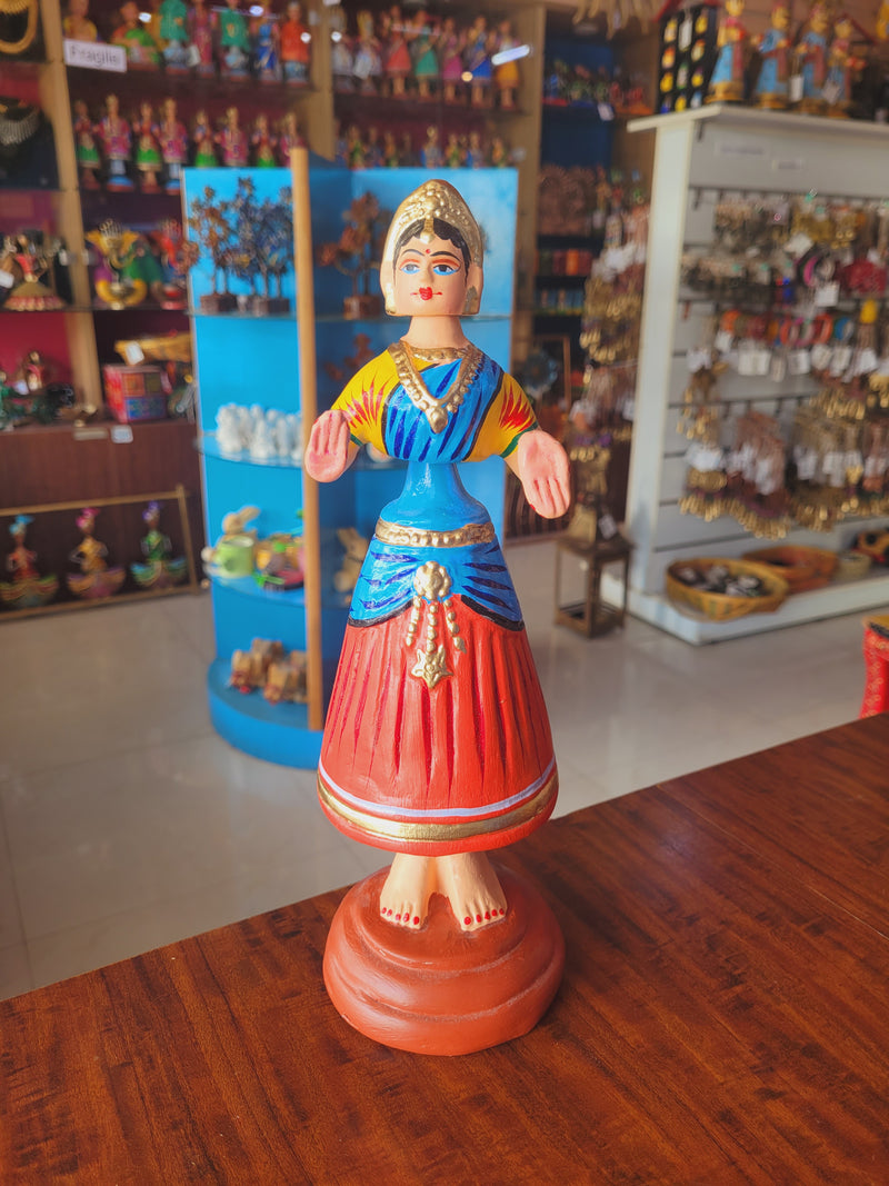 Star heart dancing Doll Paper Mache 11 inch H Red with Blue Handmade Thanjavur Thalayatti Bommai Tanjore Dancing Doll Tamil Tradition (11 H * 3.5 L * 3.5 W ) Inches