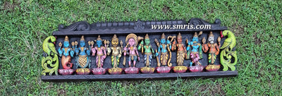 Dasavatharam Wood Carving Wall Panel / Wall Hanging Design 5 Mahogany Wood Puja Room Traditional Chettinad Indian Handicrafts House Warming Gifts (12 H x 36 L x 2 W Inches)