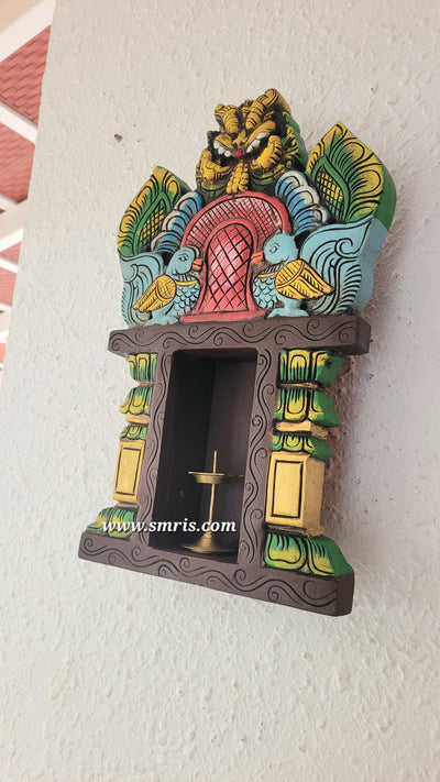 Annam With Yazhi / Yali Vilakku Maadam Wall Lamp Holder Mahogany Wooden Carving Wall Hanging Decor Traditional Chettinad Indian Handicrafts (18H * 115 L *  3.5W Inches)