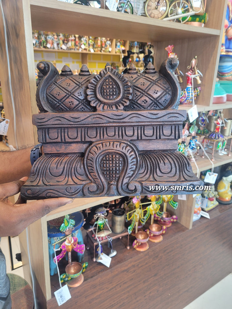 Gopuram Wood Carving Wall Hanging Rosewood Colour Mahogany Wood Pooja Room Entrance Door Traditional Chettinad Indian Handicrafts (9 H x 12 L x 2 W inches)