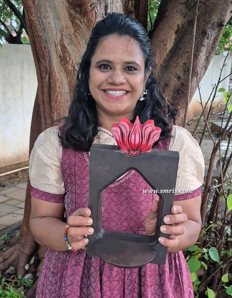 Vilakku Maadam with Lotus Wall Lamp Holder Mahogany Wooden Wall Hanging Wooden Carving Hanging Decor Corbel Traditional Chettinad Indian Handicrafts (12 H * 7 L *  5 W Inches)