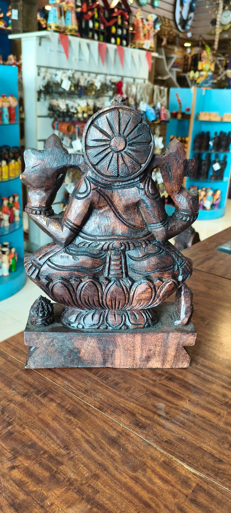 Lord Ganesha Vinayagar Wooden Statue Sculpture Idol Rosewood Colour 12 Inch Pooja Idol Table Decor Vaagai Wood Carving Traditional Chettinad Indian Handicrafts (12 H x 8 L x 3 W inches)