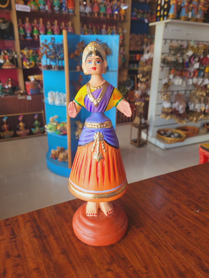 Tanjore dolls Thanjavur Thalayatti Bommai Star heart dancing Doll Paper Mache 11 inch H Orange with Violet Handmade golu dolls butta bomma (11H * 3L * 3W) inches