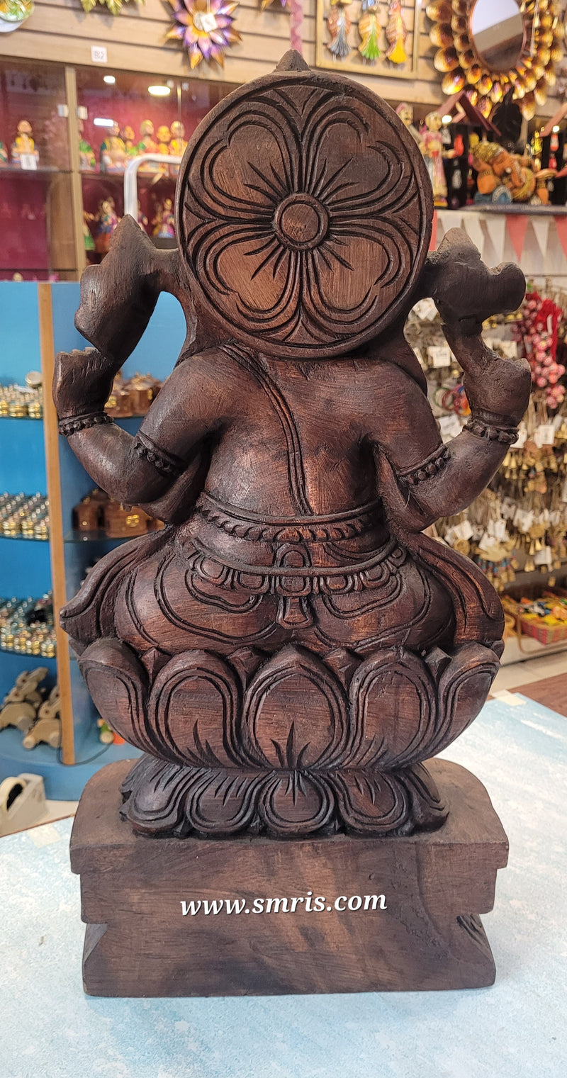 Lord Ganesha / Vinayagar Trunk Right Side Wooden Statue Sculpture Idol Rosewood Colour 24 Inch Design 2 Vaagai Wooden Carving Pooja Idol Table Decor Traditional Chettinad Indian Handicrafts (24H x 12L x 5W Inches)