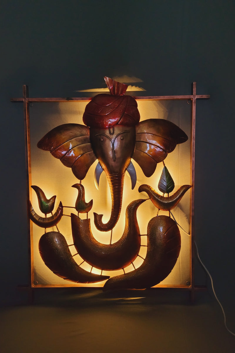 Sitting Ganesha with Led Home decor 31 * 36 inch wall decor iron home interiors