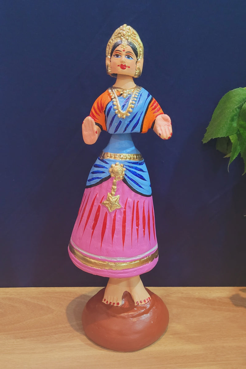 Star heart dancing Doll Paper Mache 11 inch H Pink With Blue Handmade Thanjavur Thalayatti Bommai Tanjore Dancing Doll Tamil Tradition (11 H * 3.5 L * 3.5 W ) Inches