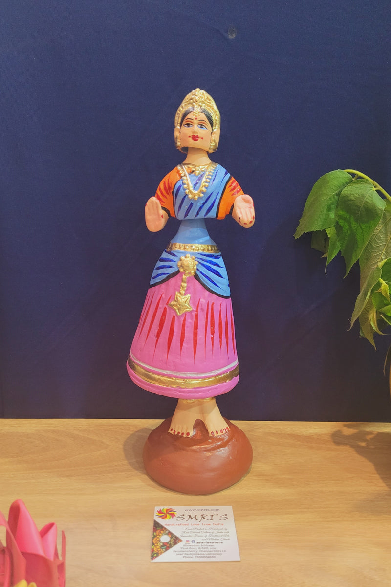 Star heart dancing Doll Paper Mache 11 inch H Pink With Blue Handmade Thanjavur Thalayatti Bommai Tanjore Dancing Doll Tamil Tradition (11 H * 3.5 L * 3.5 W ) Inches