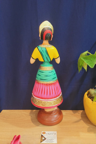 Tanjore dolls Thanjavur Thalayatti Bommai Dancing Doll 15" Rani Pink and Green Woman Show piece Table Décor papermache golu dolls ( 15 H * 5 L * 5 W ) Inches