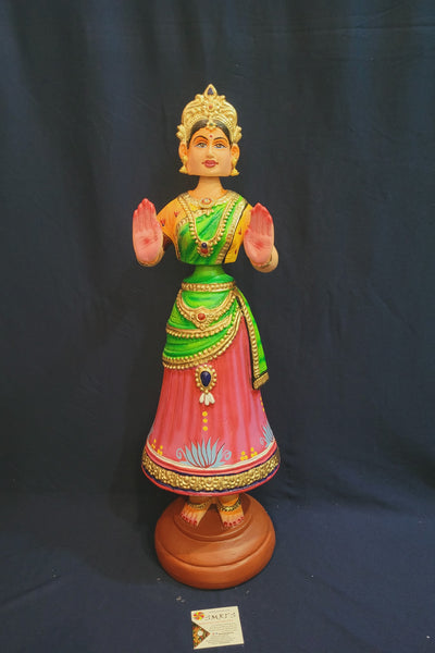 Tanjore dolls Thanjavur Thalayatti Bommai Dancing Doll 2 Feet Rani Doll very big Pink and Green Woman Show piece Table Décor papermache golu dolls ( 25 H * 8 L * 8 W ) Inches