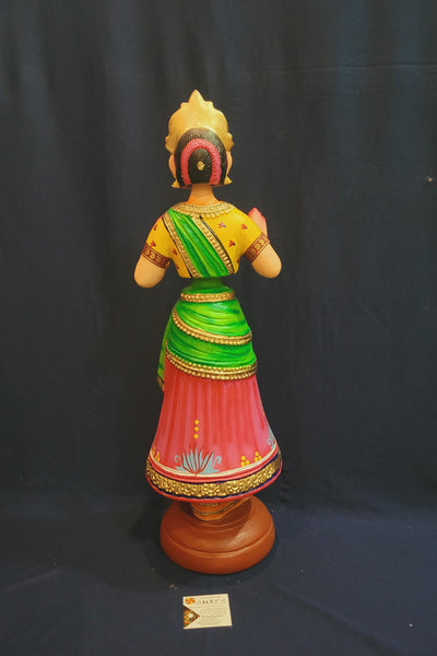 Tanjore dolls Thanjavur Thalayatti Bommai Dancing Doll 2 Feet Rani Doll very big Pink and Green Woman Show piece Table Décor papermache golu dolls ( 25 H * 8 L * 8 W ) Inches