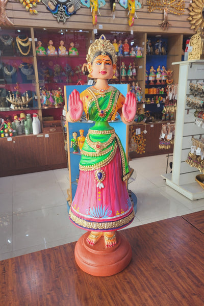 Tanjore dolls Thanjavur Thalayatti Bommai Dancing Doll 2 Feet Rani Doll very big Pink and Green Woman Show piece Table Décor papermache golu dolls ( 25 H * 8 L * 8 W ) Inches