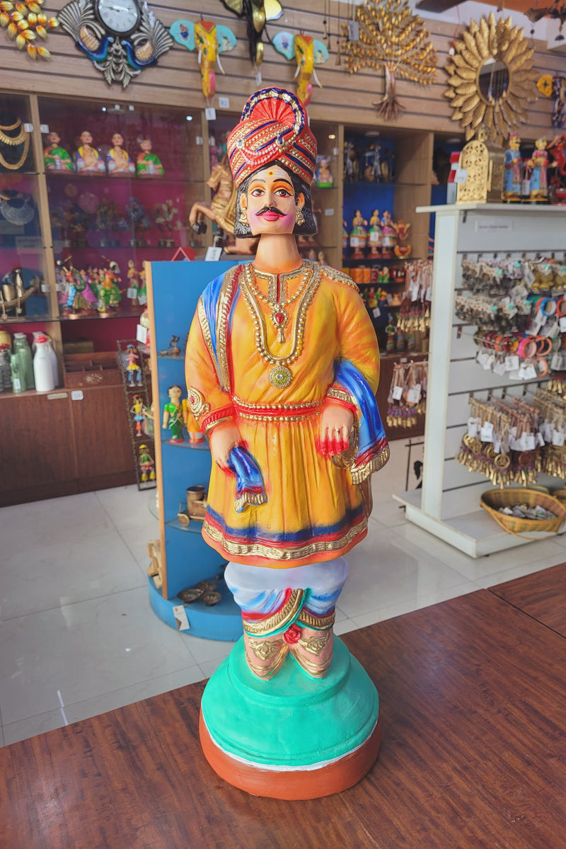 Tanjore dolls Thanjavur Thalayatti Bommai Dancing Doll 2 feet VERY BIG Raja Yellow Man Show piece Table Décor papermache golu dolls ( 26 H * 8 L * 8 W ) Inches