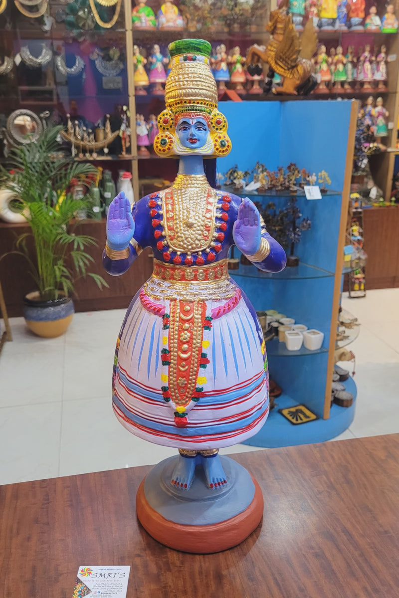 Tanjore dolls Thanjavur Thalayatti Bommai Dancing Doll Kathakali dancing doll BLUE BIG (20 H * 7 L * 7 W) inch Show piece Table Décor papermache golu dolls