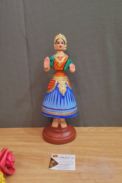 Tanjore dolls Thanjavur Thalayatti Bommai  Diamond Dancing Doll 12 inch Big Blue with Orange (12 H * 4 L * 4 W) inch Paper mache golu dolls butta bomma