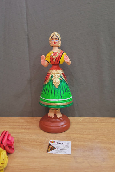 Tanjore dolls Thanjavur Thalayatti Bommai Diamond Dancing Doll 12 inch Big Green with Red (12 H * 4 L * 4 W) inch Paper mache golu dolls butta bomma