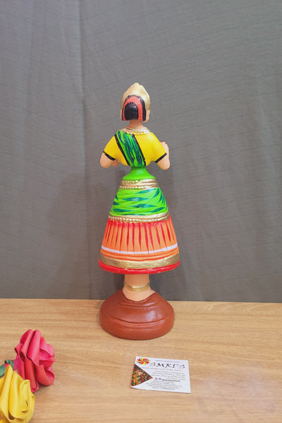 Tanjore dolls Thanjavur Thalayatti Bommai Diamond Dancing Doll 12 inch Big Orange with Green (12 H * 4 L * 4 W) inch Paper mache golu dolls butta bomma