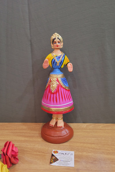 Tanjore dolls Thanjavur Thalayatti Bommai Diamond Dancing Doll 12 inch Big Pink with Blue (12 H * 4 L * 4 W) inch Paper mache golu dolls butta bomma