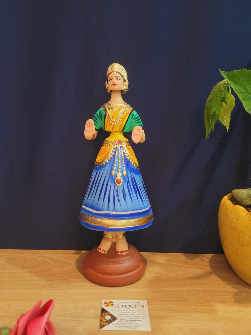 Tanjore dolls Thanjavur Thalayatti Bommai Heart Dancing Doll Paper Mache 12 inch Yellow with Blue Handmade golu dolls butta bomma (11.5H * 3.5L * 3.5W) inches