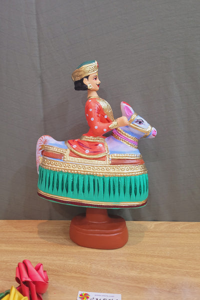 Tanjore dolls Thanjavur Thalayatti Bommai  Poikkal Kuthirai Red Man with Green Horse dancing doll(12.5 H * 10 L * 4W) inches golu dolls  Tamil Tradition