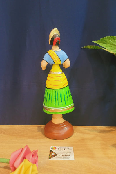 Tanjore dolls Thanjavur Thalayatti Bommai Star dancing Doll Paper Mache 11 inch H Green with Yellow Handmade golu dolls butta bomma (11.5H * 3.5L * 3.5W) inches