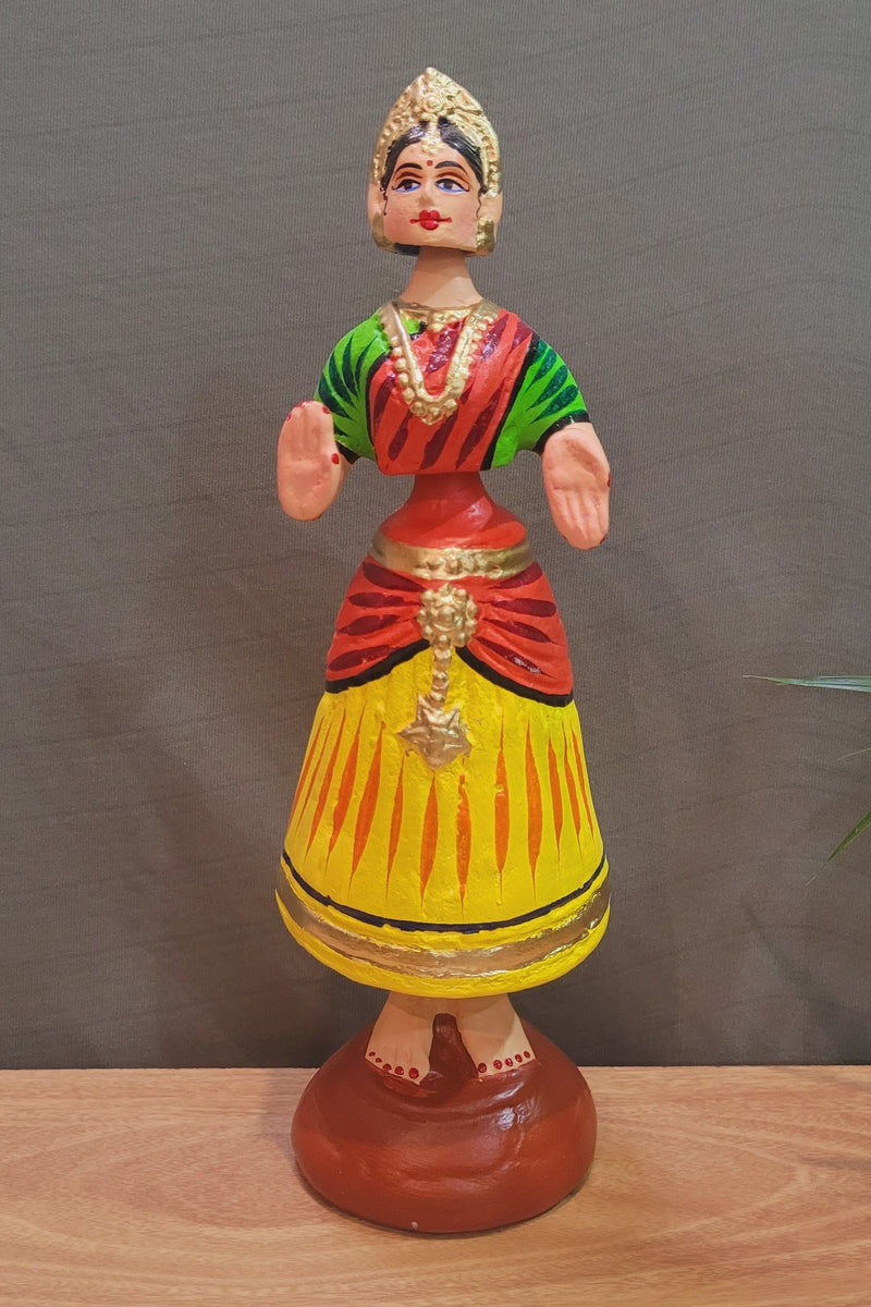 Tanjore dolls Thanjavur Thalayatti Bommai Star heart dancing Doll Paper Mache 11 inch H Yellow with Red Handmade  golu dolls butta bomma (11H * 3L * 3W) inches