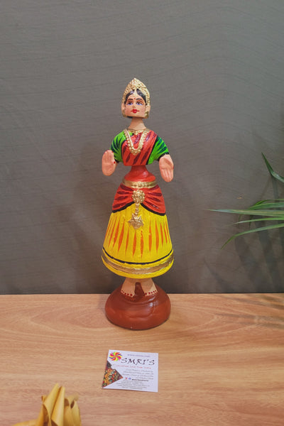 Tanjore dolls Thanjavur Thalayatti Bommai Star heart dancing Doll Paper Mache 11 inch H Yellow with Red Handmade  golu dolls butta bomma (11H * 3L * 3W) inches