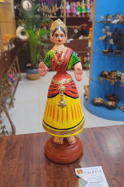 Tanjore dolls Thanjavur Thalayatti Bommai Star heart dancing Doll Paper Mache 11 inch H Yellow with Red Handmade  golu dolls butta bomma (11H * 3L * 3W) inches