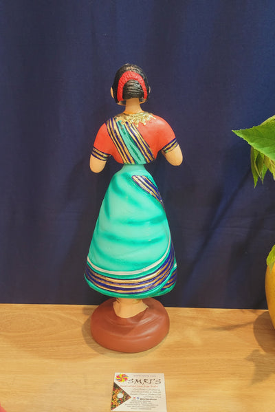 Tanjore dolls Thanjavur Thalayatti Bommai Traditional Woman Dancing Doll 14 inch Big Green with Red (13.5 H * 4.5 L * 4.5 W) inch Paper mache golu dolls butta bomma