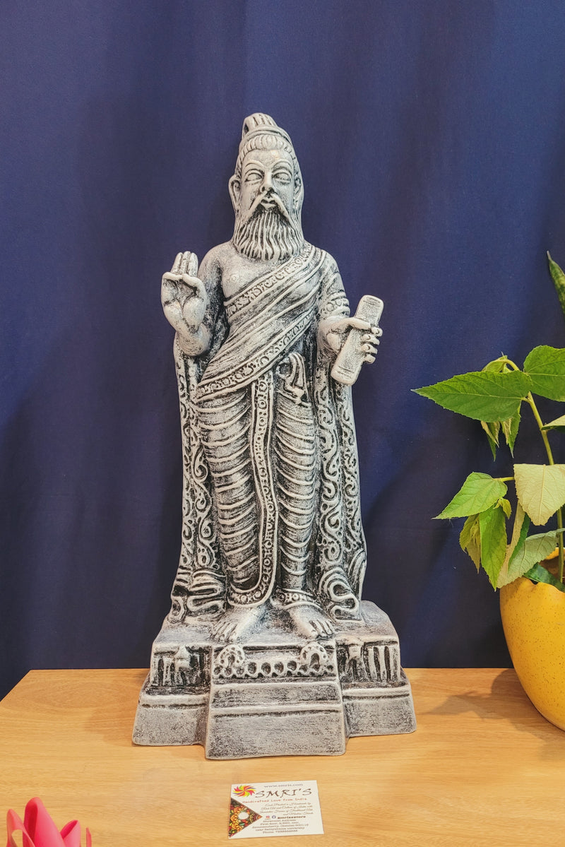 Thiruvalluvar standing statue White and grey showpiece table décor office décor papermache ( 18.5 H * 8 L * 6 W ) Inches