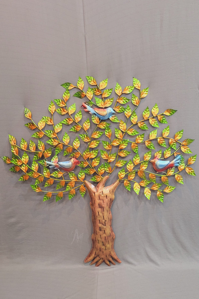 Three Bird Green and Gold Tree wall decor Home decorations and interiors ( 36 H * 37 L * 1 W ) Inches