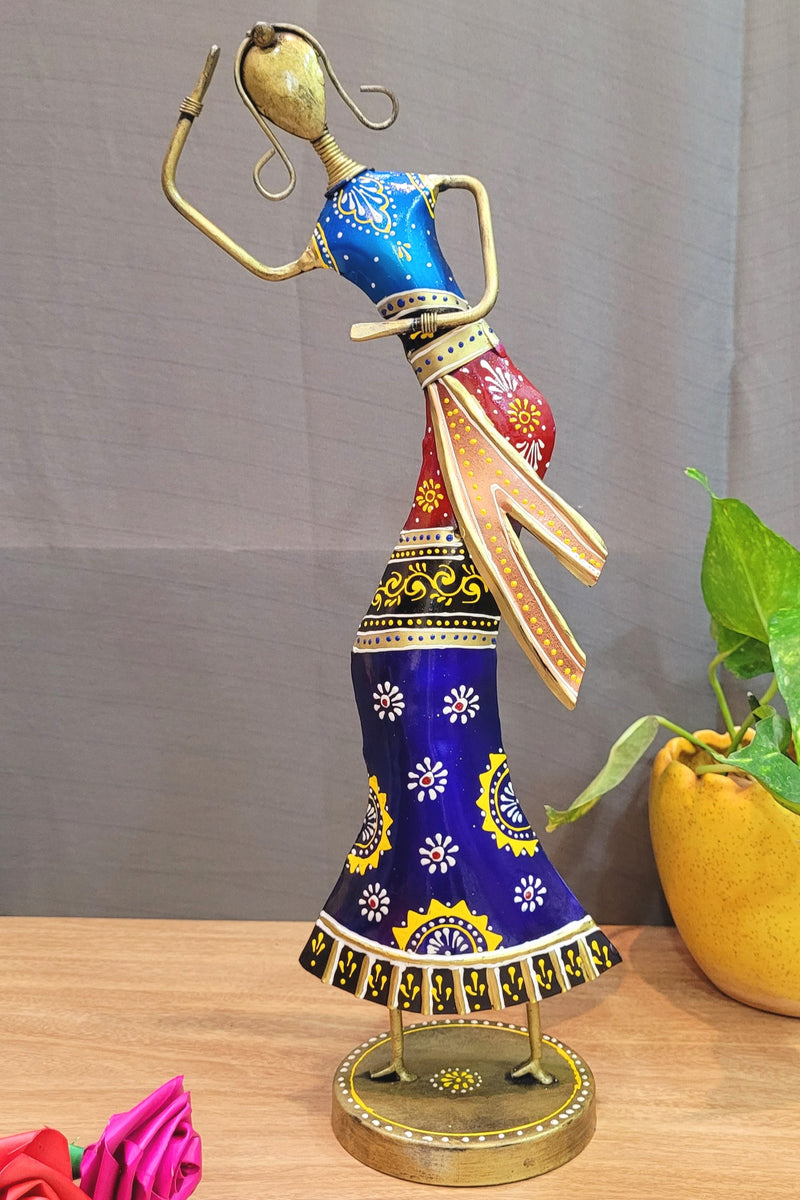 Very Big Dandiya Dancing Lady Blue Top Indian Handicrafts Show Piece ( 16 H x 6 L x 6 W) inches