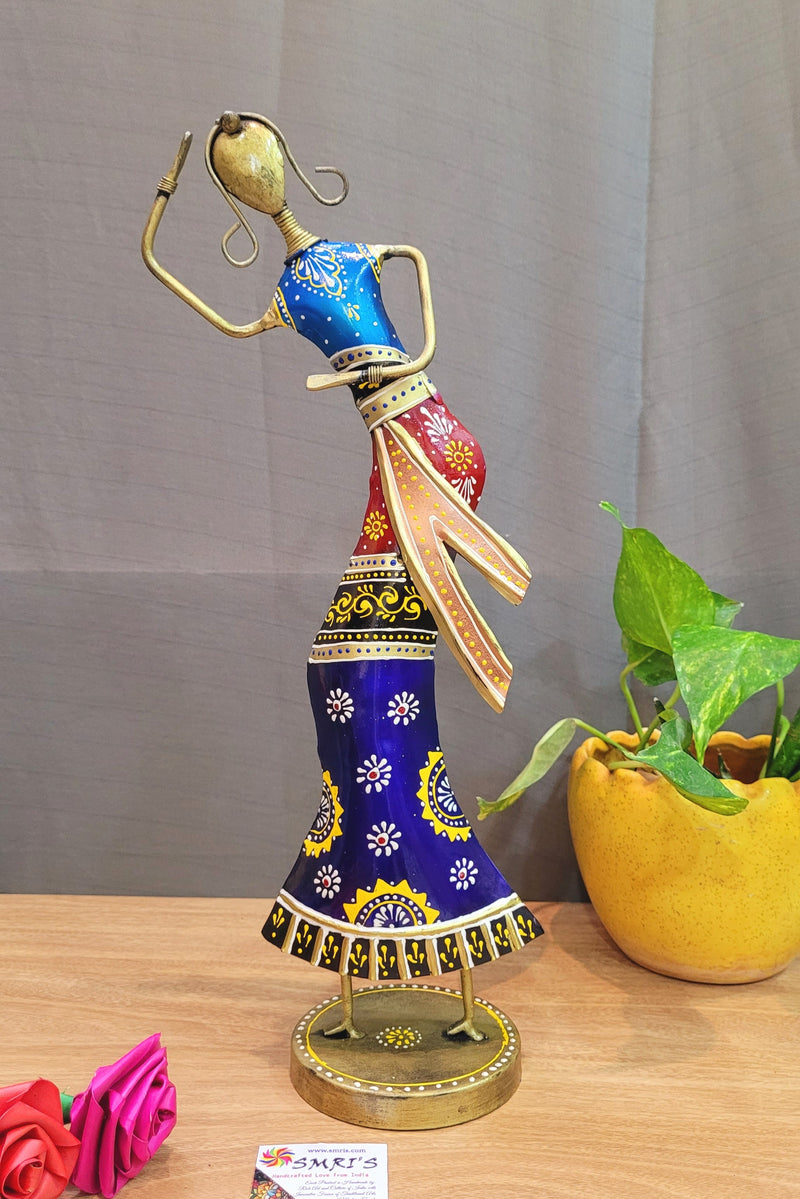 Very Big Dandiya Dancing Lady Blue Top Indian Handicrafts Show Piece ( 16 H x 6 L x 6 W) inches