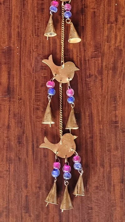 Wind chime Thoran Thoranam Bird 5 in 1 Gold hanging with glass beads home decor balcony decor entrance decor return gifts corporate gifts (33H * 2.5L * 1W) inches