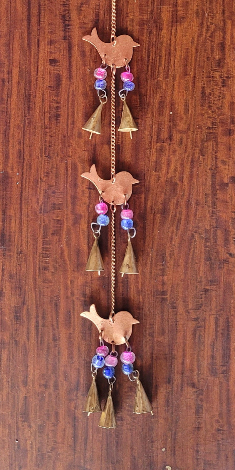 Wind chime Thoran Thoranam Birds 5 in 1 Copper hanging with glass beads home decor balcony decor entrance decor return gifts corporate gifts (33H * 2.5L * 1W) inches